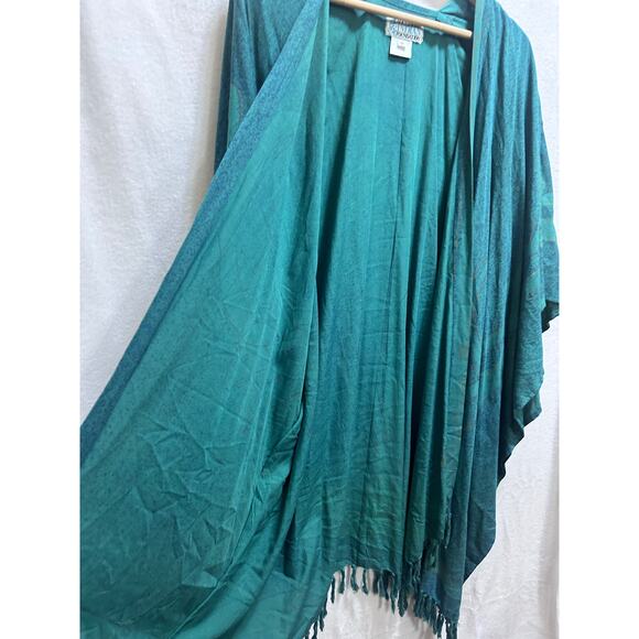 Southwest Indian Foundation Open Kimono M 100% Rayon Green Western Indie Boho - Picture 7 of 7
